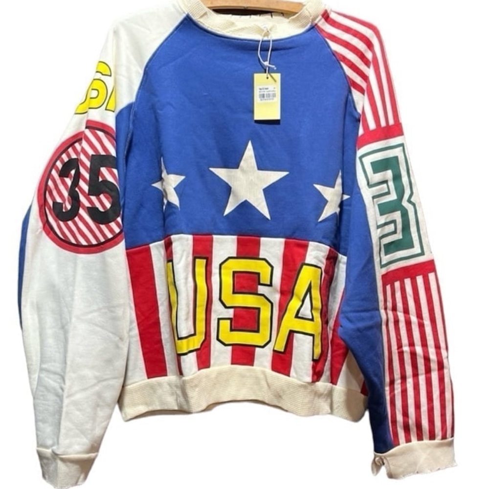 MNML Blue and Red Crewneck Sweater with Patriotic Design